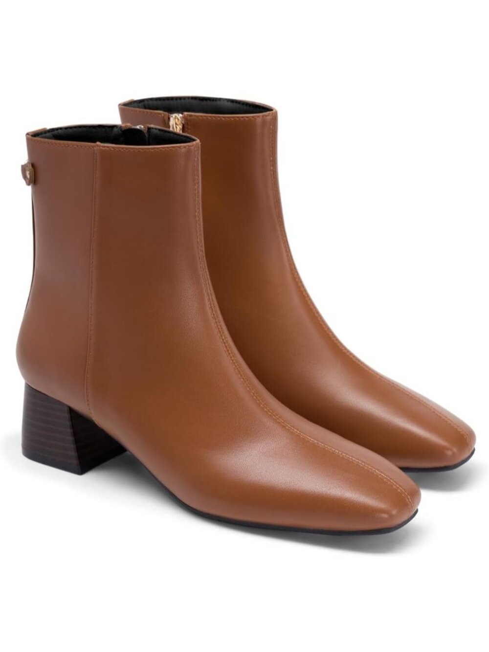 Women's Dark Brown Chunky Low Heel Side Zipper Square Toe Chelsea Ankle Boots